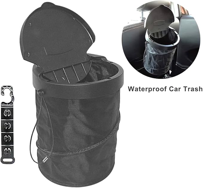 2-Pack Leak-Proof Car Trash Can with Lid, Portable Foldable Car Garbage Bin Bag | 2 Gallon Auto Waste Container for Vehicle, Truck, SUV & Road Trips | Hands-Free Waterproof Car Accessories Organizer