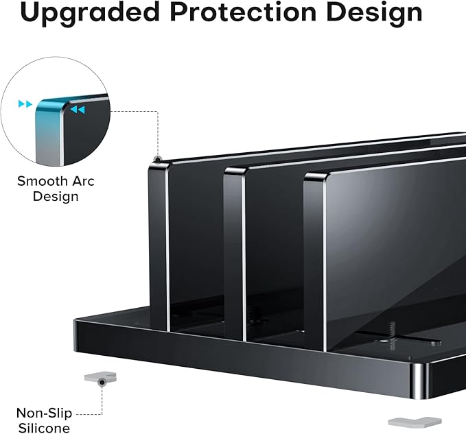 OMOTON Vertical Laptop Stand for Desk, Acrylic Laptop Holder Desktop Clear Adjustable Dock for MacBook Pro Air, HP, All Gaming Laptops up to 17” (Black, Dual Slot)