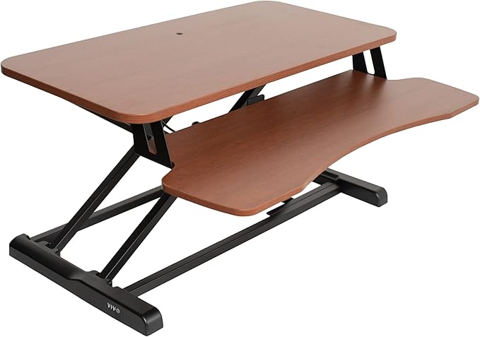 VIVO 32 inch Desk Converter, K Series, Height Adjustable Sit to Stand Riser, Dual Monitor and Laptop Workstation with Wide Keyboard Tray, Dark Walnut Top, Black Frame, DESK-V000KA