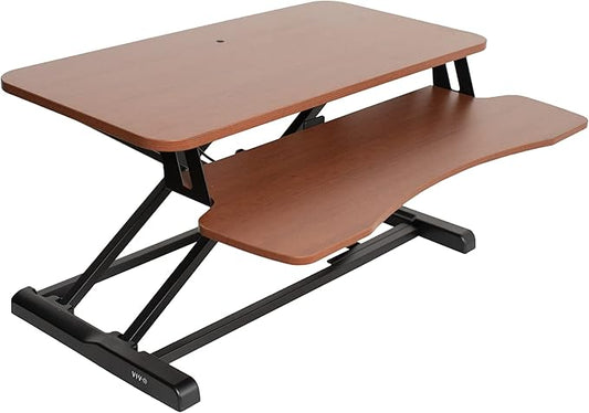 VIVO 32 inch Desk Converter, K Series, Height Adjustable Sit to Stand Riser, Dual Monitor and Laptop Workstation with Wide Keyboard Tray, Dark Walnut Top, Black Frame, DESK-V000KA