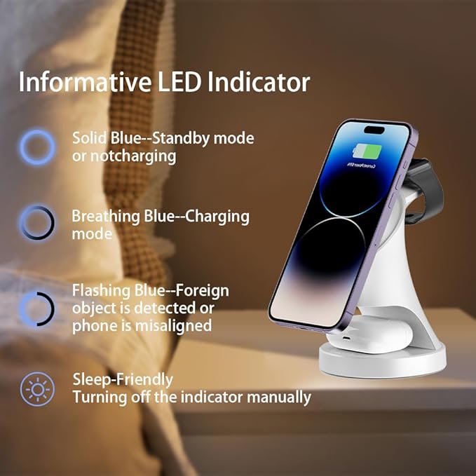 Wireless Charger,3 in 1 Magnetic Wireless Charger Stand, Fast Wireless Charging Dock for iPhone17/16/15/14/13/12 Series, Apple Watch Series, AirPods Pro.
