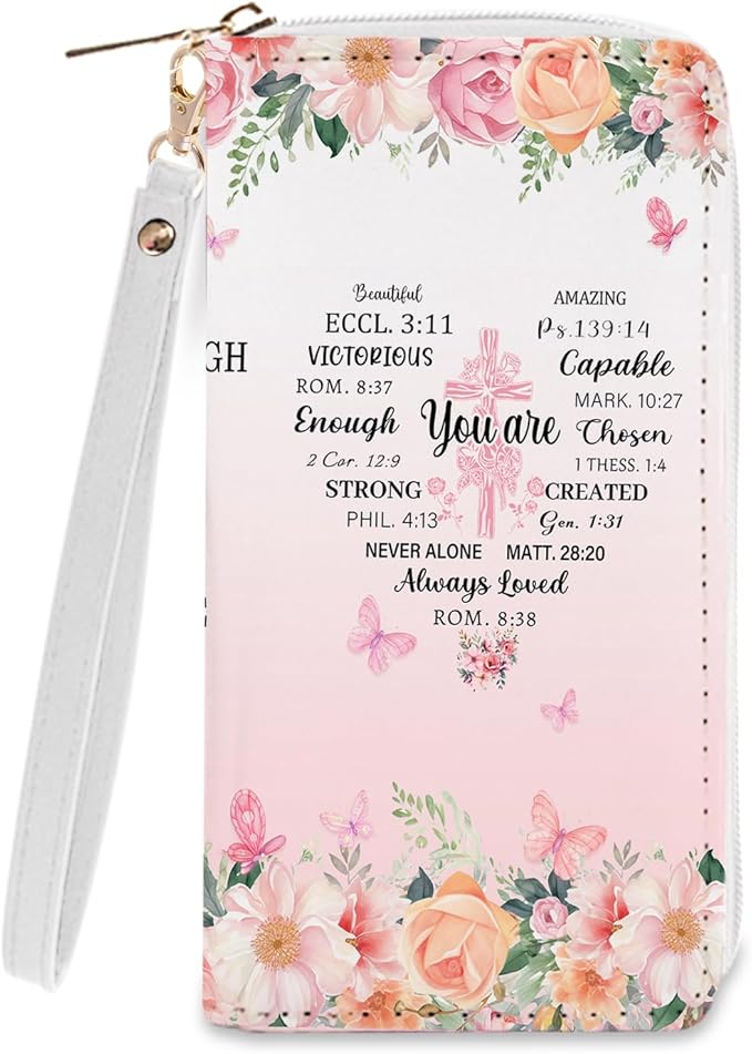 Christian Inspirational Wallet for Women - Slim PU Leather Womens Wallet with Scripture Verses, Zipper Coin Purse, Small Card Holder Wallet, Wristlet Wallets for Church Ladies (Faith-Based Gift)