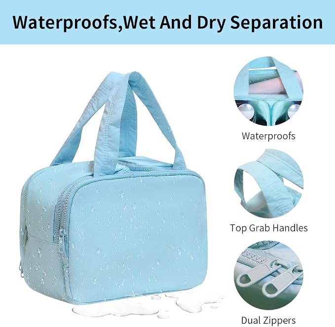 Puffer Travel Toiletry Bag – Large Capacity 11.8”L Makeup Organizer, 4 Compartments, Waterproof Wet/Dry Separation, Ultra-Light Taslan Fabric – Ideal for Business Trips, Gym, Family Vacation, Camping