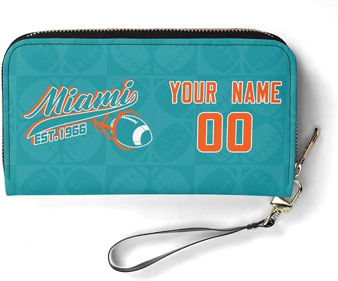 Custom Sports Team Zip Organizer Wallet-Personalized PU Leather Wallet with Name Number,Multi-Card Slots,Wrist Strap,Fan Gift for Men Women.