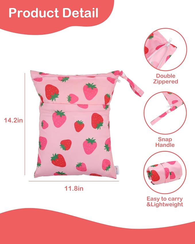 ALVA ALVABABY 3pcs Medium Cloth Diaper Wet Dry Bags Waterproof Reusable with Two Zippered Pockets Travel Beach Pool Daycare Soiled Baby Items Yoga Gym Bag for Swimsuits or Wet Clothes 3L-ZM43