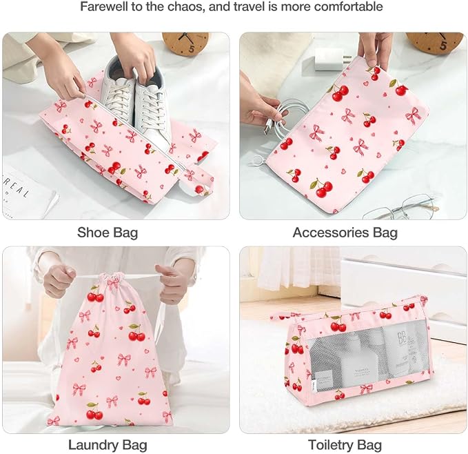 Packing Cubes for Travel,8 Set Luggage Organizer Bags with Mesh Top Panel, Lightweight Suitcase Organizers for Carry On, Family Vacation, Business Trip(Cherry Bows)