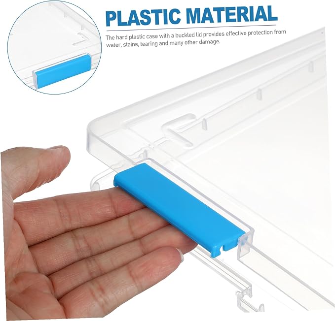 4pcs Clear File Box with Lid Desktop Document Organizer Transparent Plastic Storage Container for Office Paper Blueprint Receipt Filing Space-saving and Stackable Design