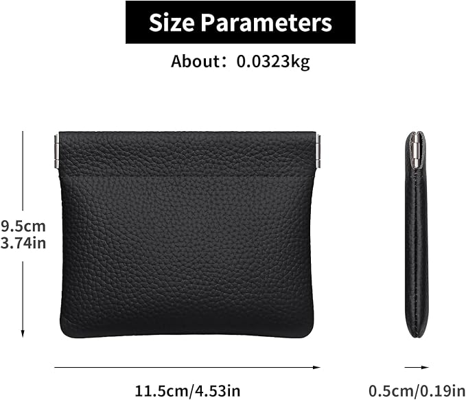 Genuine Leather Squeeze Coin Purse Pouch Change Holder For Men & Women Mini Change Purse Pouch for Pocket, Small Pouch Credit Card Key Headset Lipstick Holder (Black)