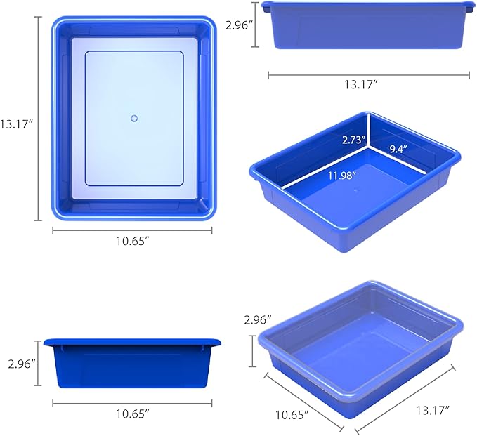 Storex Letter Size Flat Storage Tray – Organizer Bin with Non-Snap Lid for Classroom, Office and Home, Blue, 5-Pack (62536A05C)