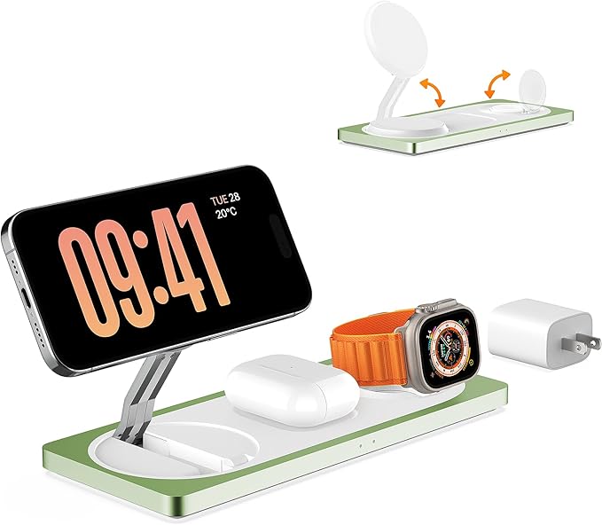 3-in-1 Charging Station for Apple Devices: Used for iPhone and Watch Charging Station with Magsafe Charger Stand, Wireless Charger for iPhone 17 Air 16 15 14 13 Series, Apple Watch Ultra, AirPods Pro