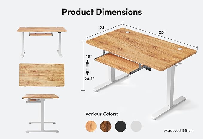 FEZIBO Standing Desk with Keyboard Tray, 60 x 24 Inch Adjustable Height Sit Stand Desk with Memory Presets for Home Office, Ergonomic Computer Workstation, Light Rustic