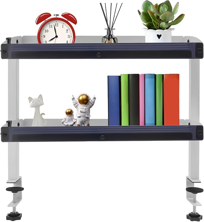 TFCFL Clamp-on Desk Shelf,2-Tier Shelving Unit for Desktop Accessories,Office Organization,Gaming Devices and Dresser Top Organization Storage (White)