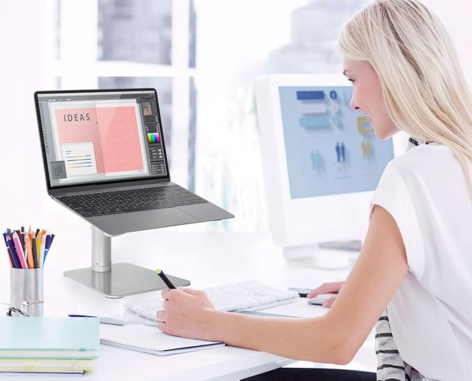 Mount-It! Adjustable Height Laptop Stand for Desk, Ergonomic Laptop Riser for 11–15 Inch Laptops, Tilted Desktop Lift with Anti-Slip Platform, Up to 33 lbs