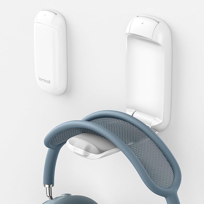 Lamicall Headphone Stand, Sticky Headset Holder - Foldable Headphone Holder Hook Mount, Adhesive Headset Hanger Clip Under Desk, Earphone Clamp for Airpods Max, HyperX, Sennheiser, White