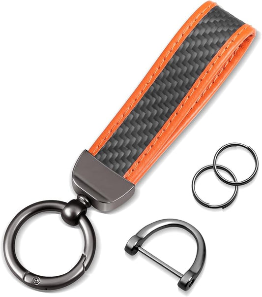 Real Carbon Fiber Car Keychain Minimalist Leather Edges Key Chain Holder Keychains Replacement Keychain Car Key Accessories