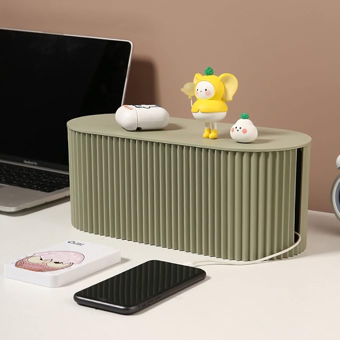 Large Capacity Cable Management Box Anti-Scratch Cable Organizer Desk Gift Box Easy Clean ABS (Greyish Green Large Size)