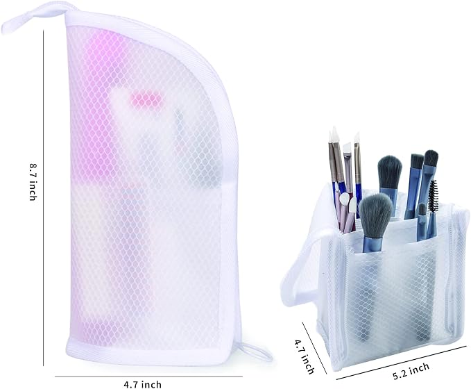 Patu Standing Travel Toiletry Bag - Transparent Waterproof PVC Mesh Pouch with Triangle Design for Bathroom Essentials & Personal Care, White
