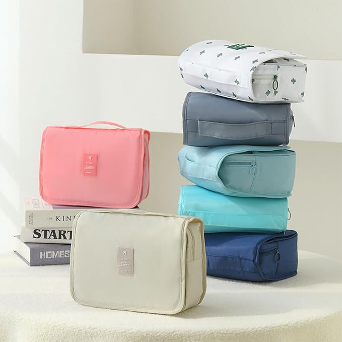 ANIS·KEAAR Waterproof Hanging Toiletry Bag for Travel | Cosmetic Organizer with Hook | Portable Makeup Bag for Women and Men (Light Blue)