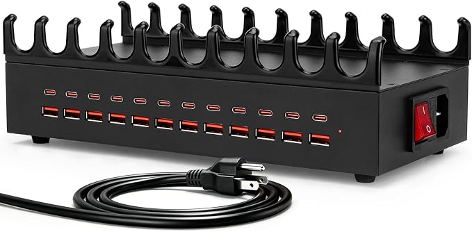 300W USB Charging Station for Multiple Devices - 24 Ports Desktop Multi Fast Charger Station with Device Organizer Stand & Multi Protection, USΒ Power Strip Suitable for Home Office School Studio