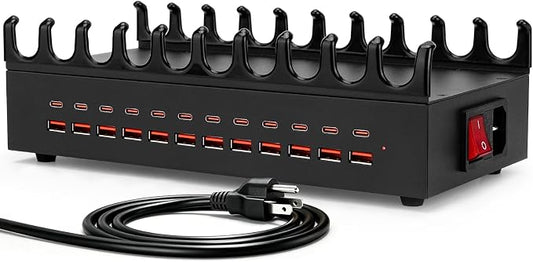 300W USB Charging Station for Multiple Devices - 24 Ports Desktop Multi Fast Charger Station with Device Organizer Stand & Multi Protection, USΒ Power Strip Suitable for Home Office School Studio