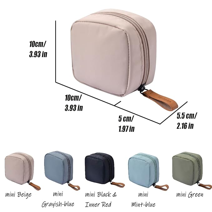 Hekyip Mini Cosmetic Bag, Travel Makeup Pouch, Portable Waterproof Cosmetic Pouch for Girls Women, Mini (Mini Beige)