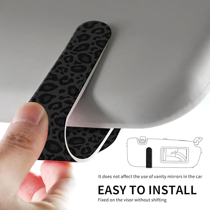Leather Magnetic Sunglass Holder for Car Sun Visor, Cute Eyeglass Ticket Card Hanger Clip, Universal Auto Interior Accessories for SUV Pickup Truck Black Leopard