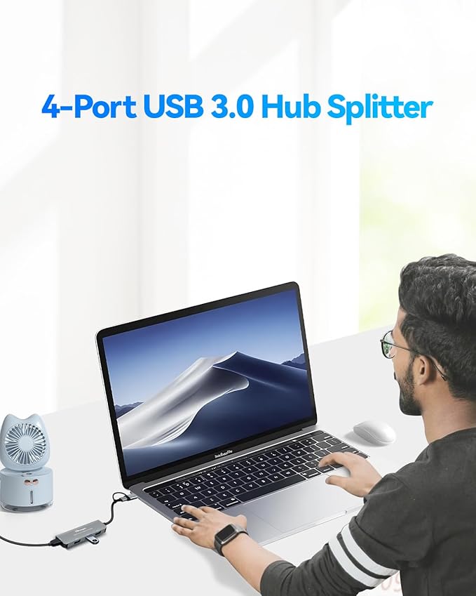 USB Hub Extrended Multiple Port USB 3.0 Hub with 5Gbps High Speed Data Transfer, Compatible with Window Mac Laptop Desktop iMac Surface Flash Drive HDD