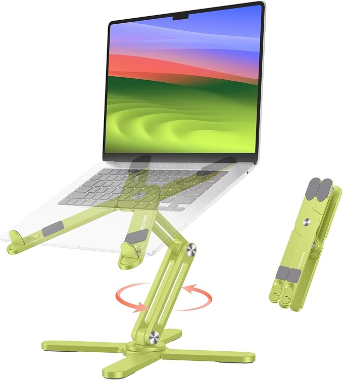 OMOTON 360° Rotating Laptop Stand Riser for Desk, Ergonomic Foldable Computer Stand Adjustable Height Angles for Collaborative Work, Easy Storage Fit Macbooks,All Laptops up to 16 inches, Citron