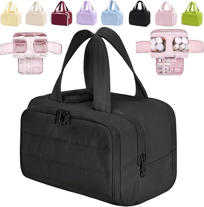Toiletry Bag, Travelfree Toiletry Bag, Travel Toiletry Bag, 4-in-1 Multi-functional Wide-Open Travel Cosmetic Bag, Waterproof Dry-Wet Separation (Upgrade-Black)