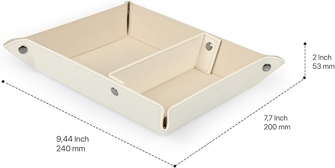 Londo Leather Tray Organizer - Practical Lightweight Water Resistant Computer Table Desk Storage Box for Wallets, Watches, Keys, Coins, Cell Phones and Office Equipment
