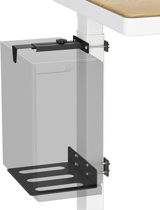 Under Desk PC Mount for Standing Desk, No Drilling Clamp-On CPU Holder with 10 Cable Clips, Heavy Duty Adjustable Computer Tower Stand Fits Most PC Cases up to 44lbs, Universal Gaming Desk Mount
