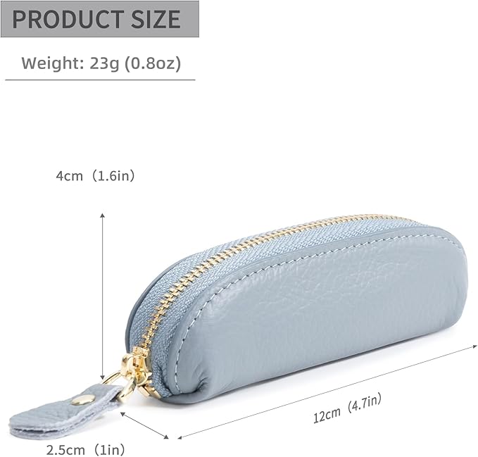 Full Grain Leather Coin Pouch - Travel Small Coin Purse with Zipper - Mini Key Pouch Change Purse for Women and Men (Powder Blue)