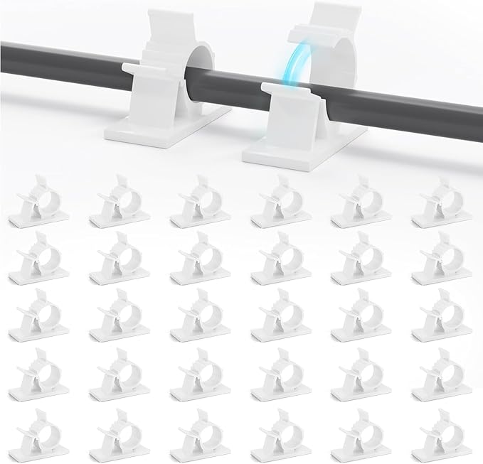 Viaky White Cord Clips Self Adhesive, 30Pack Cable Clamps Adjustable Wire Holder Electric Cord Organizer for Car Home Office Desk Wall Nightstand Computer