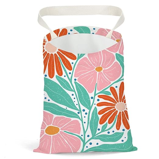 Boho Floral Car Trash Can, Car Trash Bag Hanging, Waterproof Cars Back Seat Hanging Organizer and Storage Trash Bags for Vehicle Travelling Camping