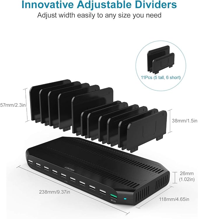 Unitek Fast Charging Station with Quick Charge 3.0, Multi USB Charger Station for Multiple Devices, iPhone, iPad, Tablet, Kindle-Black(UL Certified)
