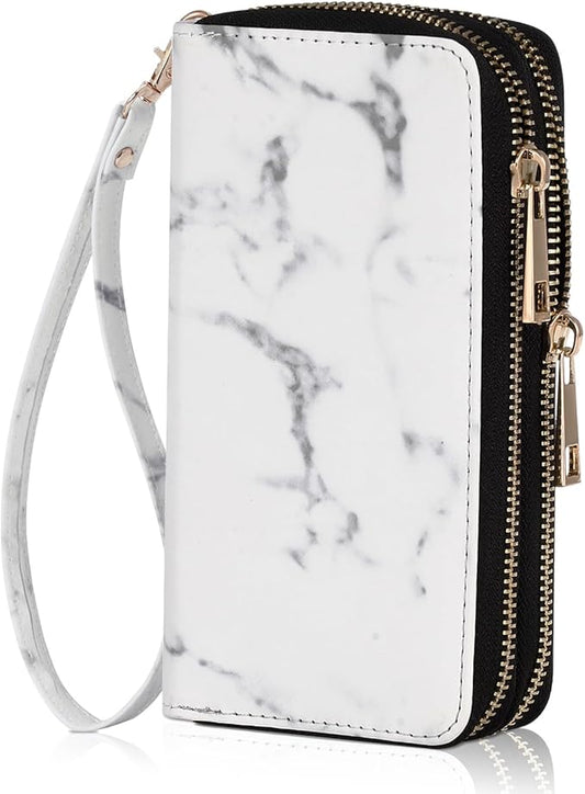 Cellphone Wallet for Women Dual Zipper Long Purse with Removable Wristlet