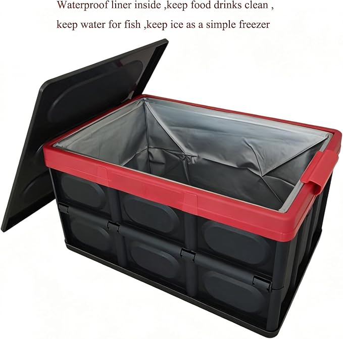 Collapsible Storage Bins with Lids 55L, Trunk Organizer for SUV Foldable Plastic Outdoor Storage Containers with Secure Latches, Waterproof Cargo Box for Camping Home, Garage, Closet 2PCKS