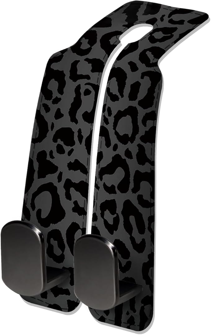 Car Seat Headrest Hook, Universal Leather Cute Hanger Holder Hook, Storage Organizer Interior Accessories for Purse Bags Handbag Luxury Black Leopard