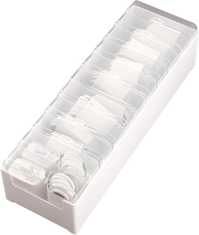 Cable Organizer Box for Charging Cords, Desk Wire Management Holder with Adjustable Dividers, Lightweight Charging Cable Storage Case for Home