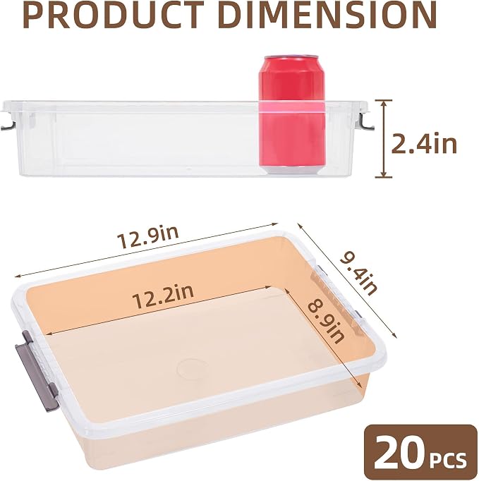 Citylife 20 PCS Plastic Storage Bins with Latching Lids Portable Project Case Clear File Box Stackable Storage Containers for Organizing A4 Paper, Photo, Document, Scrapbook