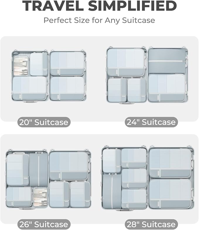 Percover Compression Packing Cubes 10-Piece Set, Packing Cubes Compression for Travel with Toiletry Bag, Laundry Bag & Shoe Bag, All-in-One Travel Organizer for Carry On & Checked Luggage, Slate Blue