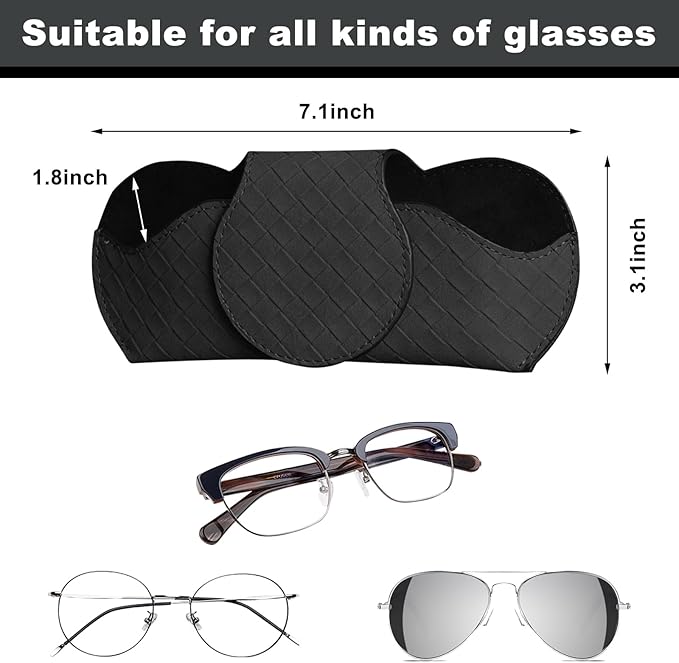 Sunglasses Holder for Car Visor, Auto Soft Leather Glasses Case with Magnetic Clips, Car Sun Visor Eyeglasses Holder Protective Box, Universal Interior Car Accessories (Black)