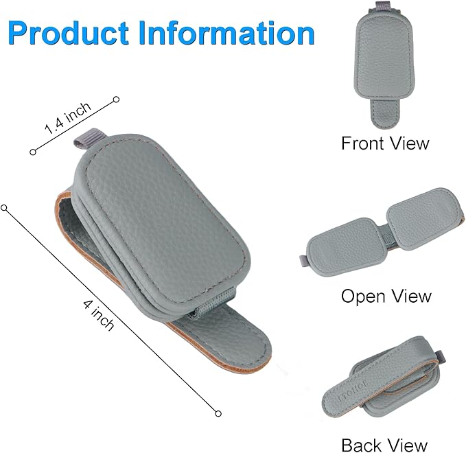 LTOHOE 2 Pack Sunglass Holder for Car, Magnetic Leather Sunglasses Holder and Ticket Card Clip, Universal for Different Size Glasses, Car Visor Accessories(Grey)