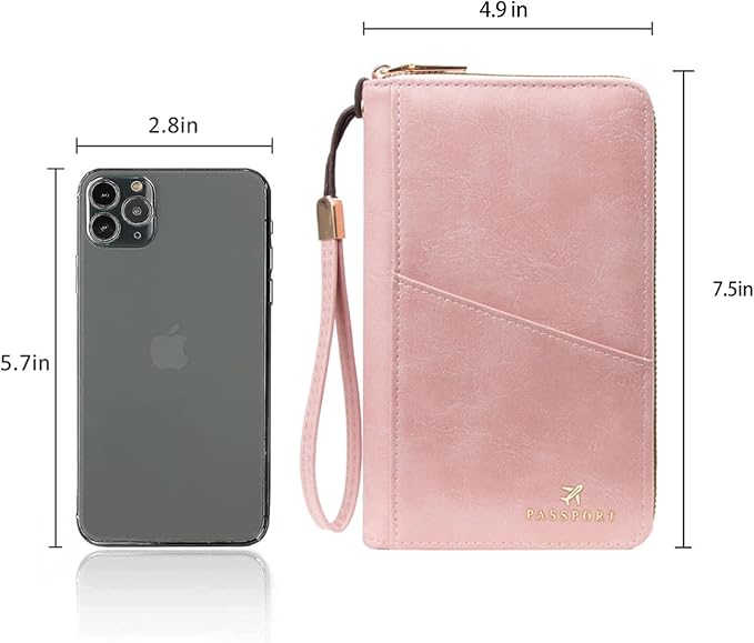 Family Passport Holder for Travel Women and Men RFID Passport Holder with Zipper Passport Case Passport cover Passport Wallet Travel Essentials and Accessories(1-2,Pink)