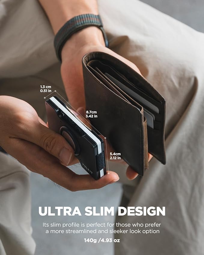 VULKIT Men's Metal Wallet with Money Clip, Slim Credit Card Holder with Airtag Holder, Minimalist Front Pocket Wallet for Men(Black)