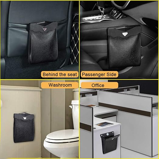 Smart LED Car Trash Can Waterproof Garbage Bag Passenger Side Artificial Leather Storage Pocket Leak Proof Reusable Traveling Portable Offices Toilet Garbage Cans Back Seat Hanging (Beige-1pack)