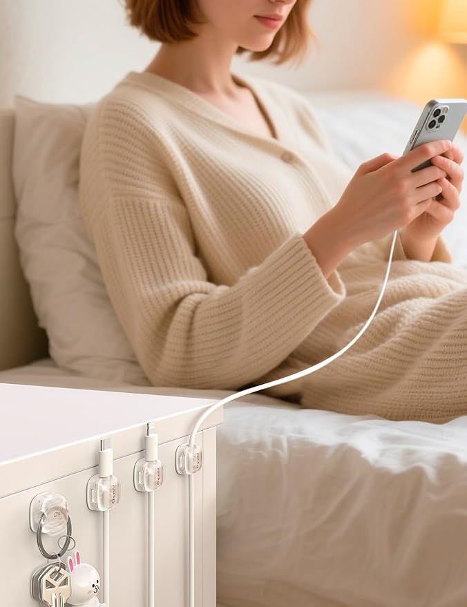Cable Clips,8 Pack Cord Holder Cord Organizer [1s Lock & Strongest Adhesive] Spring Cord Clips Phone Charger Wire Desk Cable Management Nightstand Home Office School Decor Women Desk,Transparent Clear