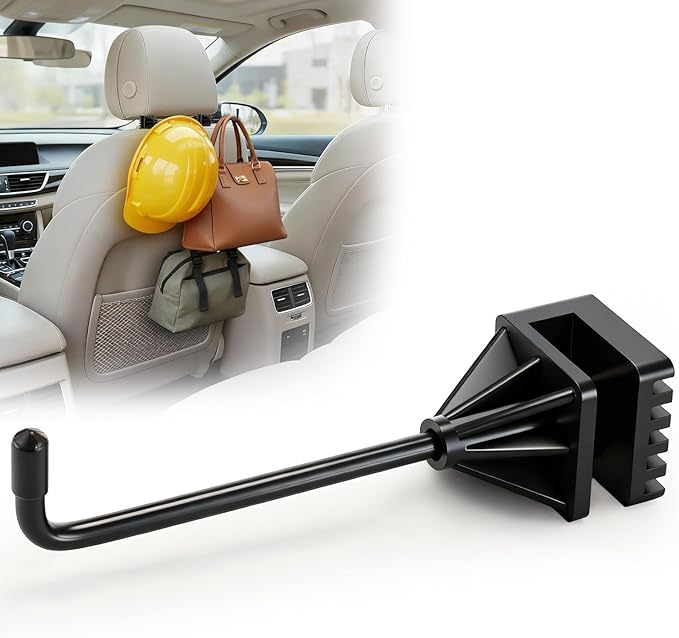Enhon Hard Hat Holder for Truck, Heavy Duty Stainless Steel Hard Hat Accessories, Headrest Hooks for Car Seat, Compact Truck Organizer & Storage, Car Purse Hook for Work Helmets & Gear, Blackon