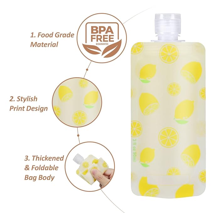 PACKISM 13 Pack Travel Pouches for Toiletries, 3 oz TSA Approved Liquid Containers, Leak Proof Squeeze Bags for Cruise & Camping, Space Saving Refillable Carriers, Brilliant Yellow Lemon