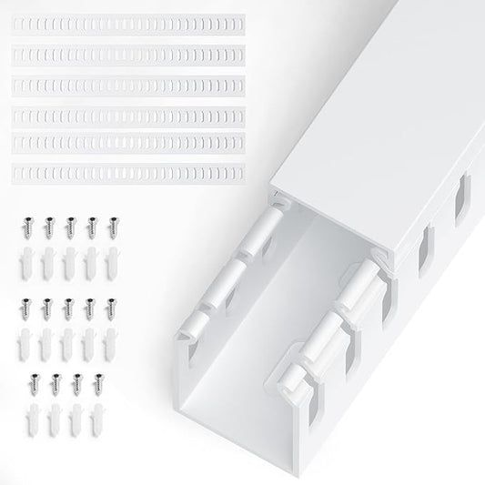 ZhiYo H1.6in W1.2in Professional Server Rack Cable Management Raceway, 99in (6 x L16.5in) Cable Raceway Kit, Electrically Safe PVC Open Slot Wire Raceway for Under Desk/Computer/Network Cords, White